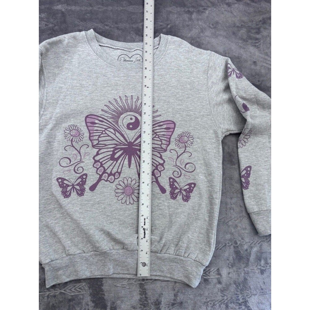 Obsessive Love Sweatshirt Women's S Grey Purple Butterflies Flowers - Picture 5 of 10